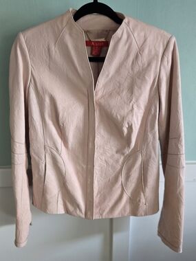 Anne Klein A Line Blush Pink Leather Jacket Size 6 Wrinkle Design Butter Soft